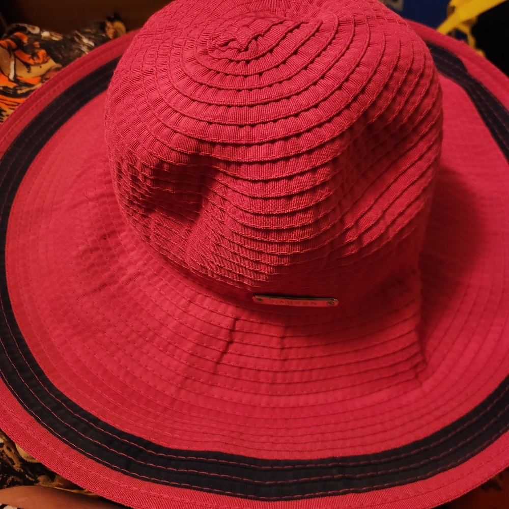 Ralph Lauren Hot Pink Wide Brim Sun Hat with Navy Trim